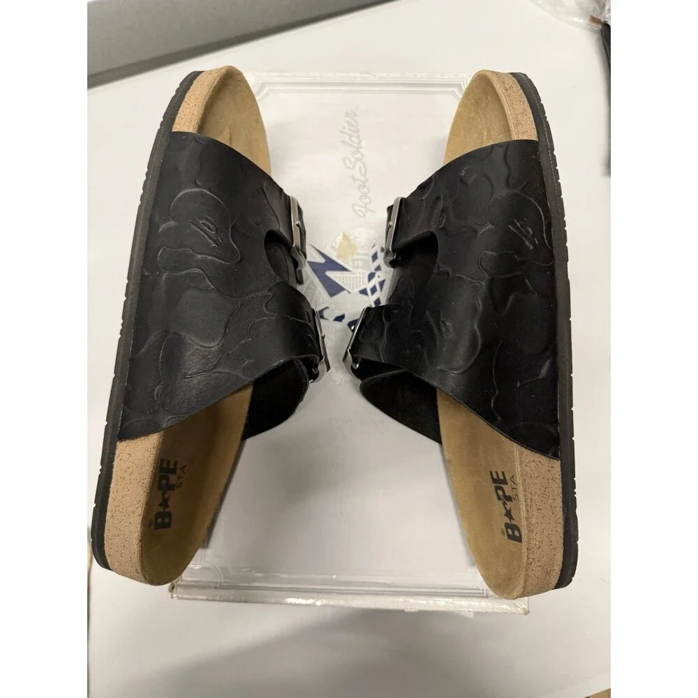Rare Bape Sta A Bathing Ape x Tatami Birkenstock Sz 8 Rare Sandals Black NIB